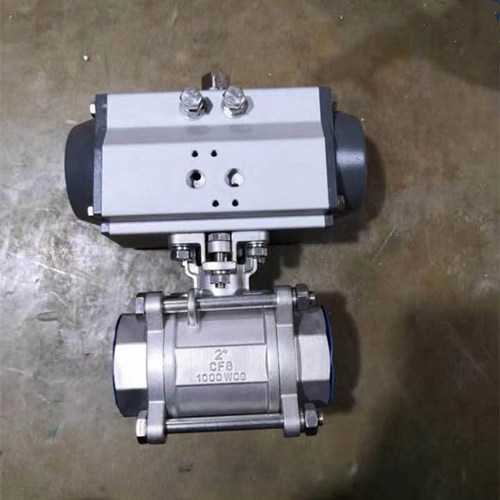 Pneumatic actuated ball valve,3PC floating body, material CF8, ball SS304, 2’’, 1000 WOG, double acting pneumatic actuator, for mexican water plant.