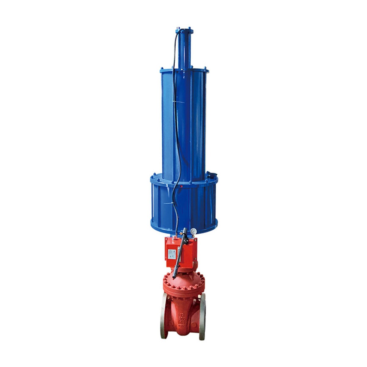Pneumatic operated gate valve with manual override 