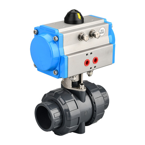 Pneumatic double union plastic ball valve 